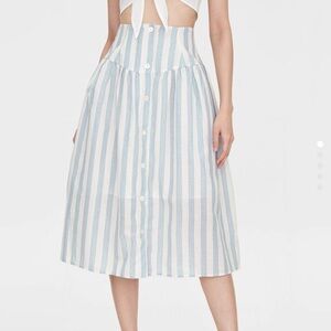 NWT Pomelo Beige Cream Striped Button Front Lined A Line Midi Skirt Cotton XL